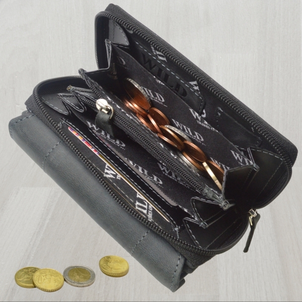 Damen Wild Leder Geldbeutel in 6 Farben mit RFID Schutz (Schwarz)